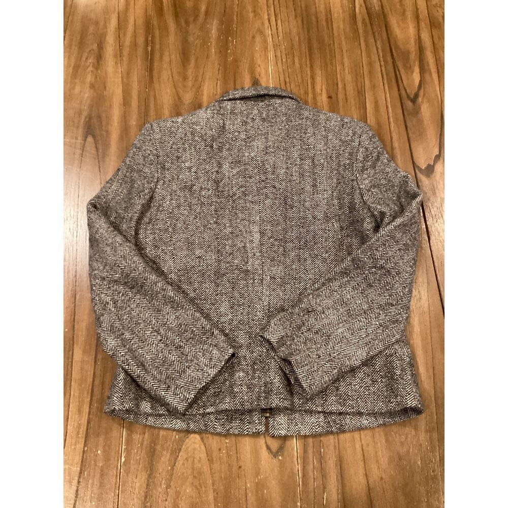 Sandro Blazer Black White Herringbone Zip Front Wool Jacket Size 10 - Picture 5 of 13